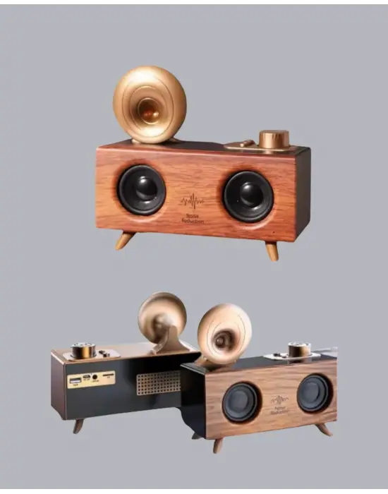 Retro Gramafon Bluetooth Hoparlör Çift Stereo Sesli Fm Radyo Destekli
