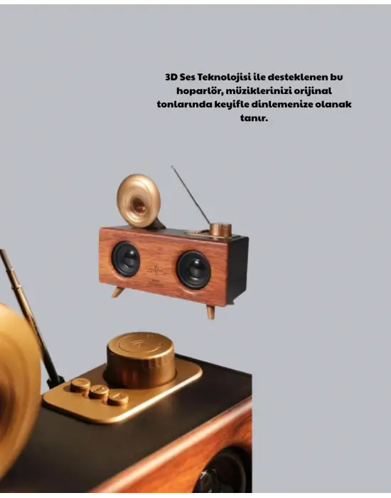 Retro Gramofon Tasarımlı Bluetooth Hoparlör – 3d Stereo Ses, 1800 Mah Batarya