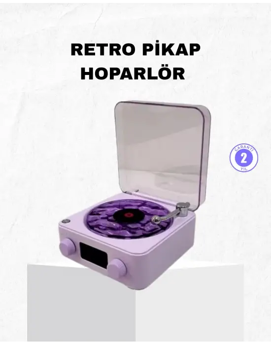 Retro Pikap Hoparlör Bluetooth Aux Usb Type-c Projektörlü 360° Sesli Taşınabilir