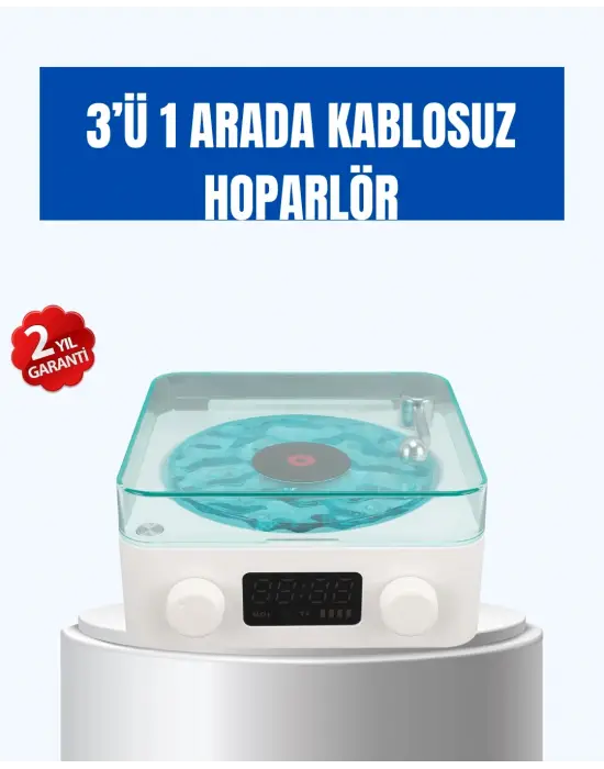 Retro Tasarımlı Gece Lambalı Bluetooth Hoparlör – Saat Ve Pil Göstergeli