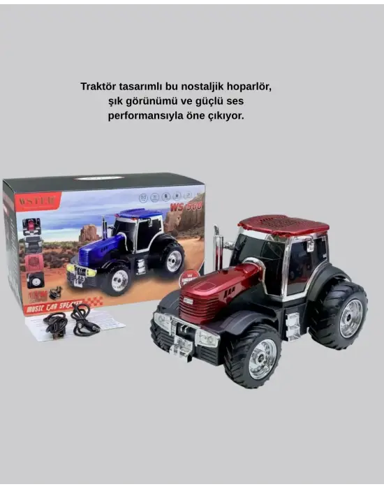 Retro Traktör Tasarımlı Kablosuz Hoparlör Usb Tf Aux Fm Destekli