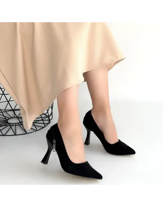 Retta Siyah Süet Topuklu Ayakkabı