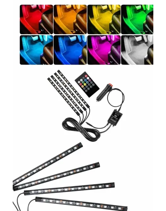 Rgb Işıklı Araç İçi Aydınlatma Kumandalı 12li Led Işık Renk Değiştirebilen