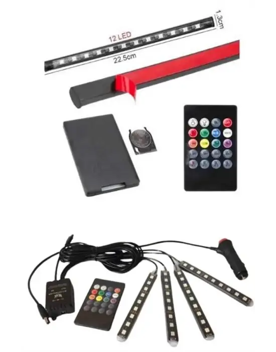 Rgb Işıklı Araç İçi Aydınlatma Kumandalı 12li Led Işık Renk Değiştirebilen