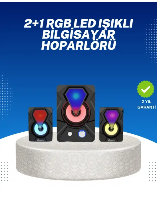 Rgb Işıklı Usb Hoparlör Seti 9w Çıkış Gücü Derin Bas