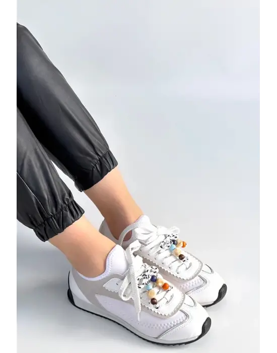 Riaf Beyaz Cilt Bağcıklı Spor Ayakkabı