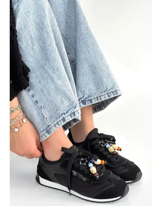 Riaf Siyah Cilt Bağcıklı Spor Ayakkabı