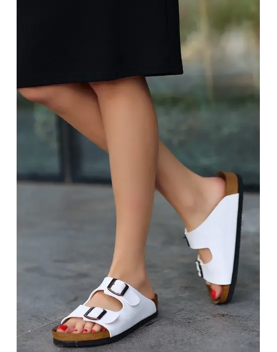 Yüksek Kalite Beyaz Nubuk Terlik