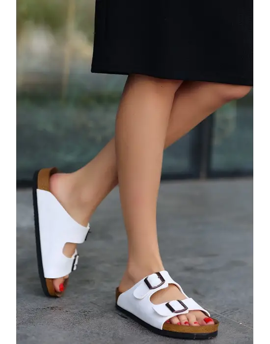 Yüksek Kalite Beyaz Nubuk Terlik