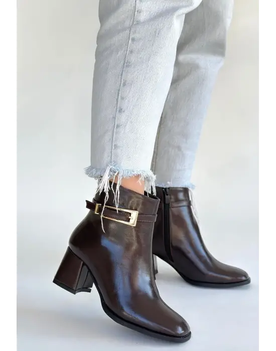 Rivav Acı Kahve Rugan Topuklu Bot