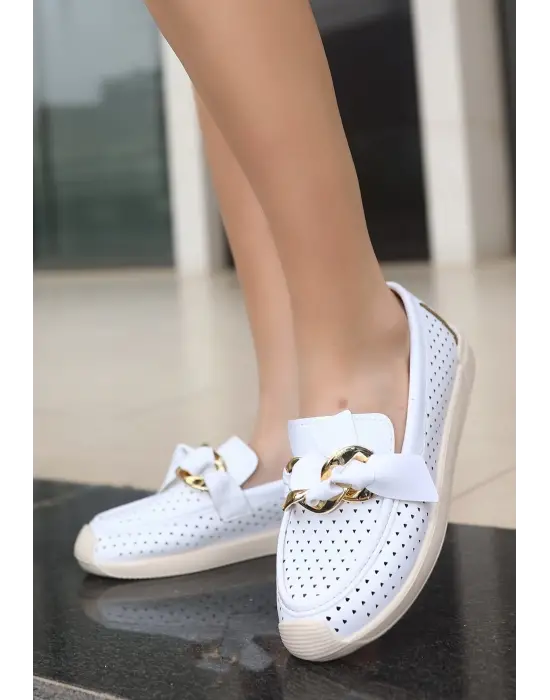 Modern Beyaz Cilt Babet Ayakkabı