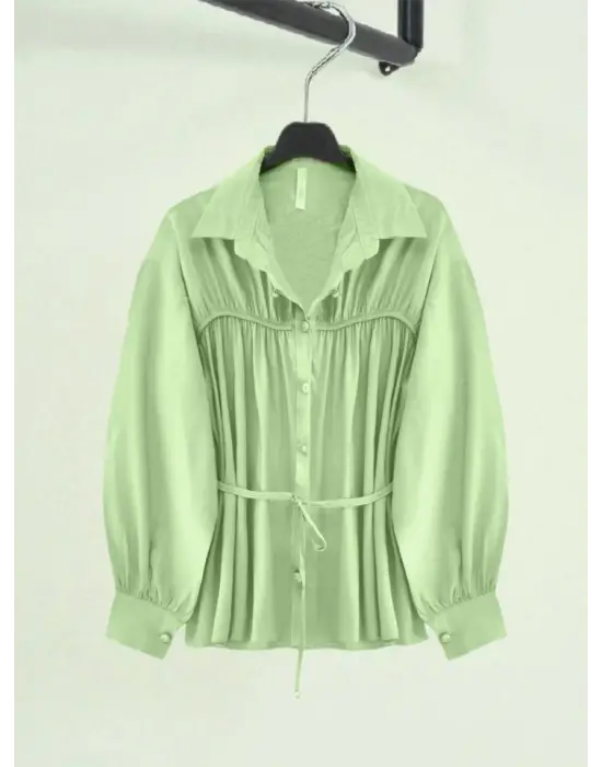 Robadan Büzgülü Beli Bağcıklı Gömlek -Çağla Y.