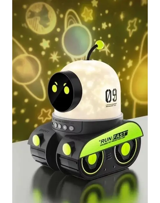 Robot Projeksiyon Gece Lambası Hoparlörlü Şarjlı Yıldızlı Gökyüzü Temalı Led Projeksiyon Lambası