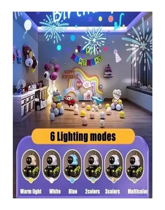 Robot Projeksiyon Gece Lambası Hoparlörlü Şarjlı Yıldızlı Gökyüzü Temalı Led Projeksiyon Lambası