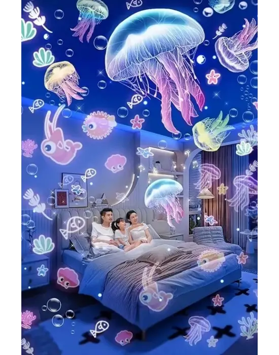 Robot Projeksiyon Gece Lambası Hoparlörlü Şarjlı Yıldızlı Gökyüzü Temalı Led Projeksiyon Lambası