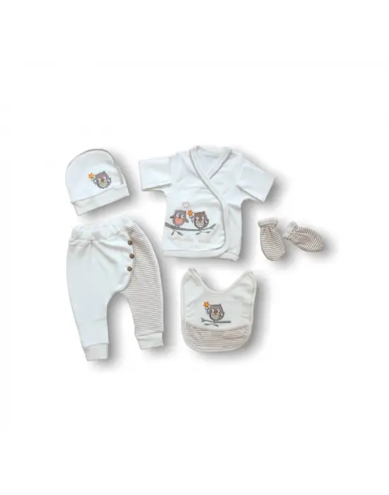 Omarı Romantik Baykuş Nakışlı 5 Parça Zıbın Takımı