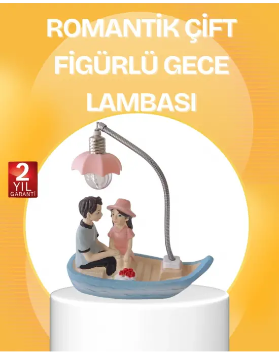 Romantik Çift Figürlü Gece Lambası Sandal Model Sevgiliye Özel Hediye