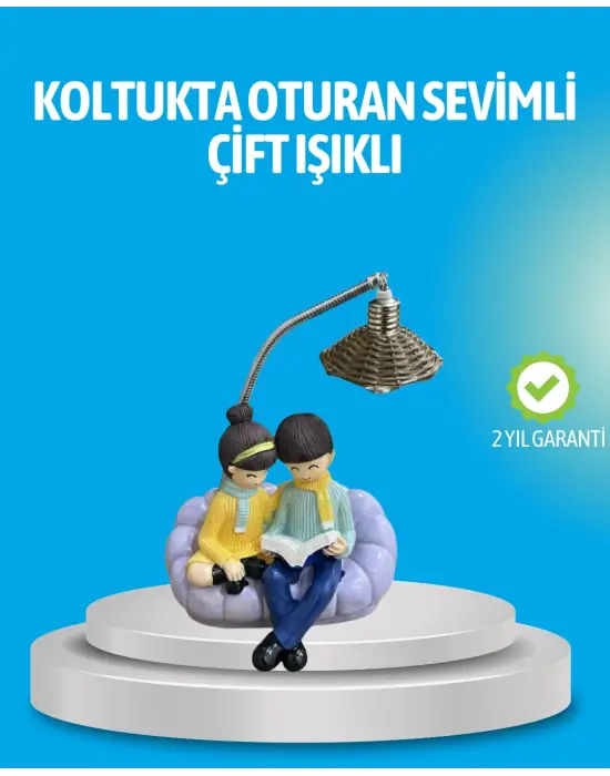 Romantik Çift Figürlü Okuyan Çift Masa Lambası Dekoratif Led Aydınlatma