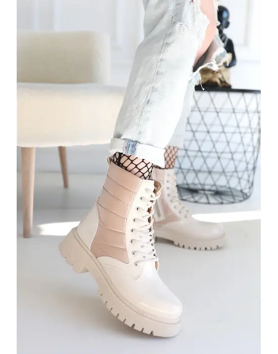 Omarı Rugan Bağcıklı Bej Bot