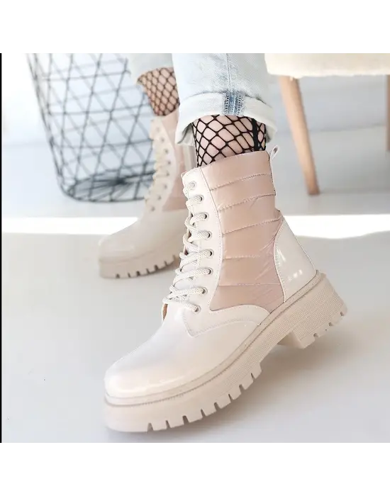 Omarı Rugan Bağcıklı Bej Bot