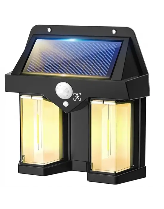 Rustik Ampul İkili Solar Duvar Aplik Güneş Enerjili Hareket Sensörlü