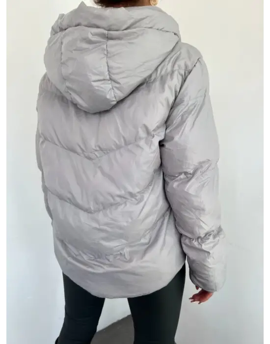 Omarı Termal Astarlı Göğüs Cebi Detaylı Kışlık Mont - Gri