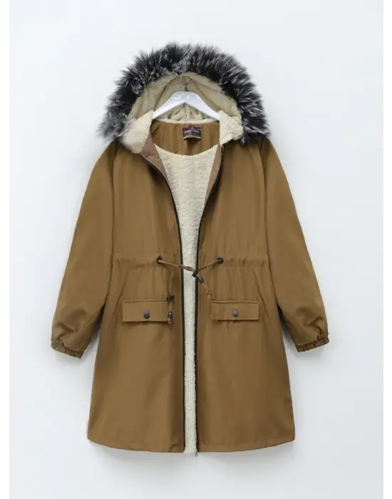 Omarı Şık Kürklü Bondit Kaban -Taba