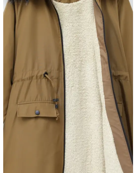 Omarı Şık Kürklü Bondit Kaban -Taba