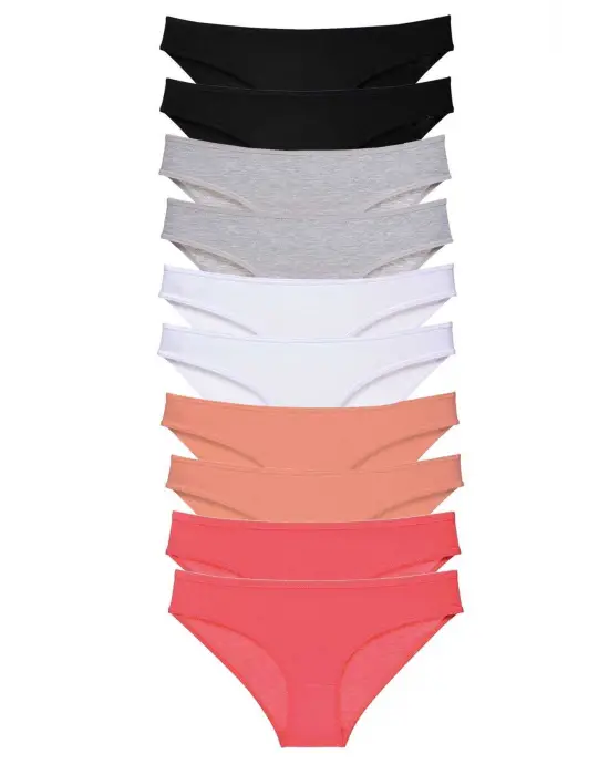 Omarı 10 Adet Likralı Kadın Slip Külot Seti - Siyah, Gri, Beyaz, Pudra, Fuşya