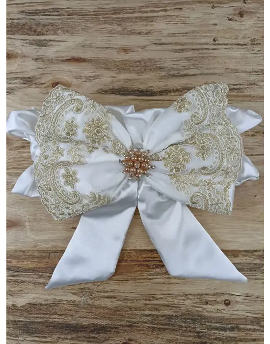 Asil Nakışlı İnci Dantelli Trilüks Bebek Battaniyesi Gold