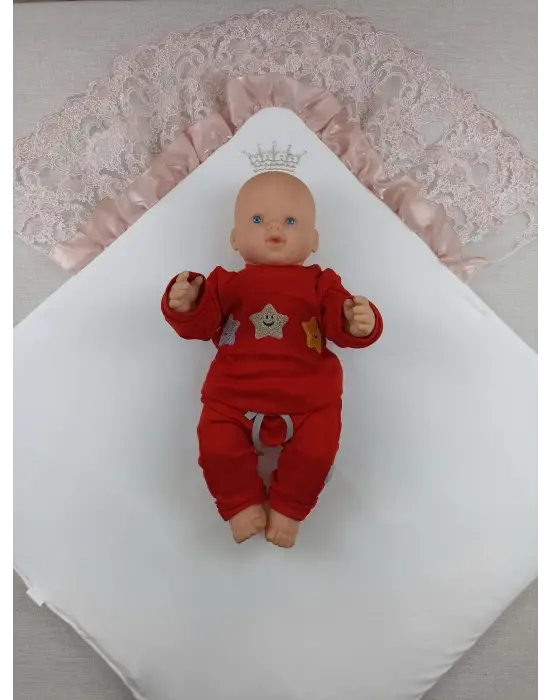 Zarif Taç Nakışlı İnci Ve Fiyonklu Kundak Bebek Battaniye