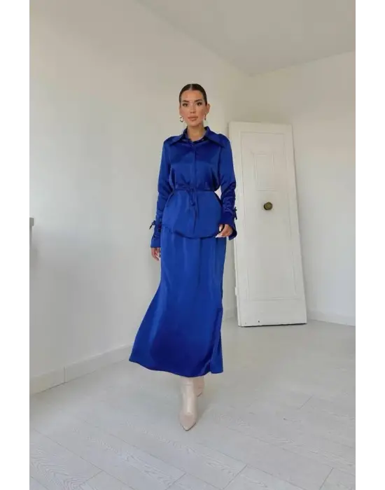 Omarı Biyeli Gömlek ve Etek Takımı