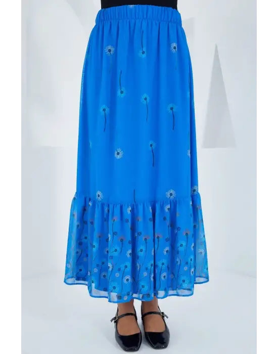 Saks Desenli Şifon Etek 8010