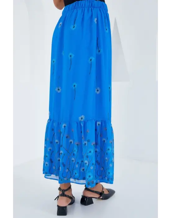 Saks Desenli Şifon Etek 8010