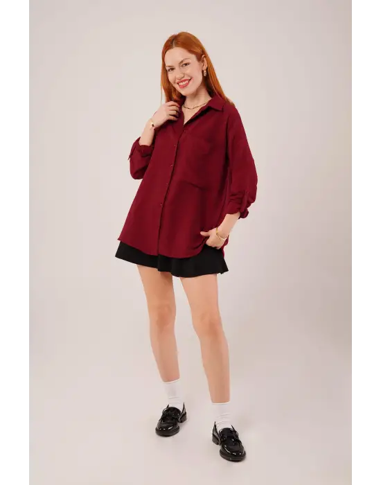 Salaş Kesim Cepli Bordo Gömlek