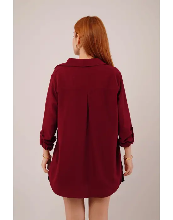 Salaş Kesim Cepli Bordo Gömlek