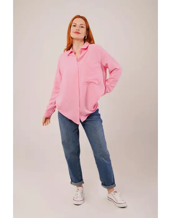 Salaş Kesim Cepli Pembe Gömlek