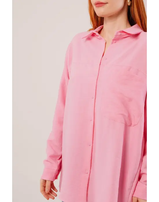 Salaş Kesim Cepli Pembe Gömlek