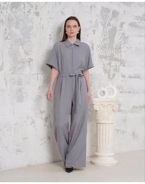 Omarı Gri Salaş Tulum Kuşaklı Yaka