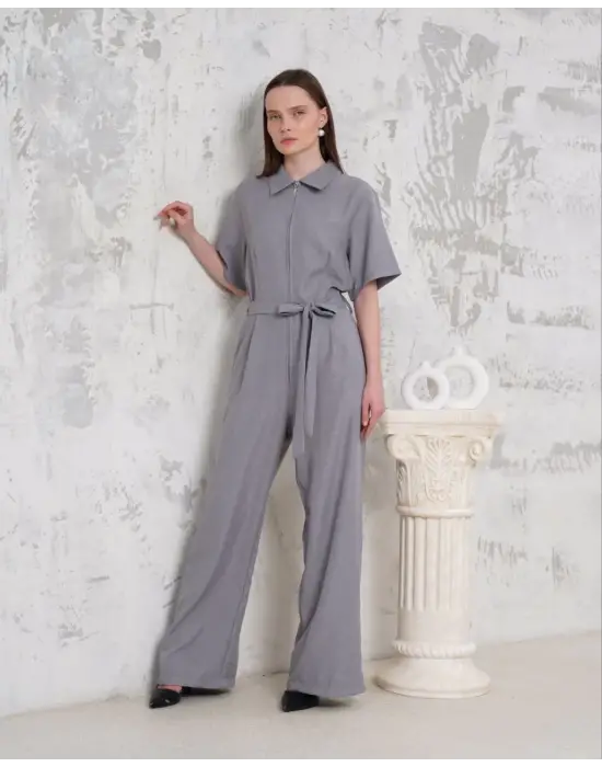 Omarı Gri Salaş Tulum Kuşaklı Yaka