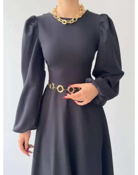 Omarı Zarif Balon Kol Elbise