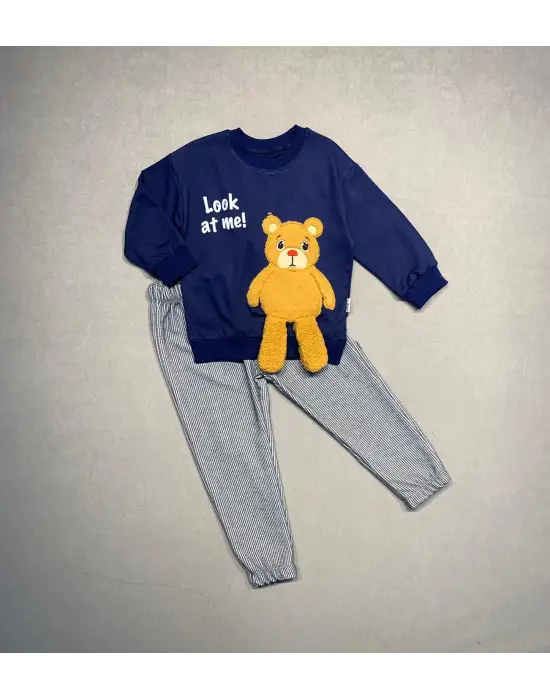 Omarı Çocuklar İçin Sallanan Ayak Desenli Çocuk Takımı - Lacivert