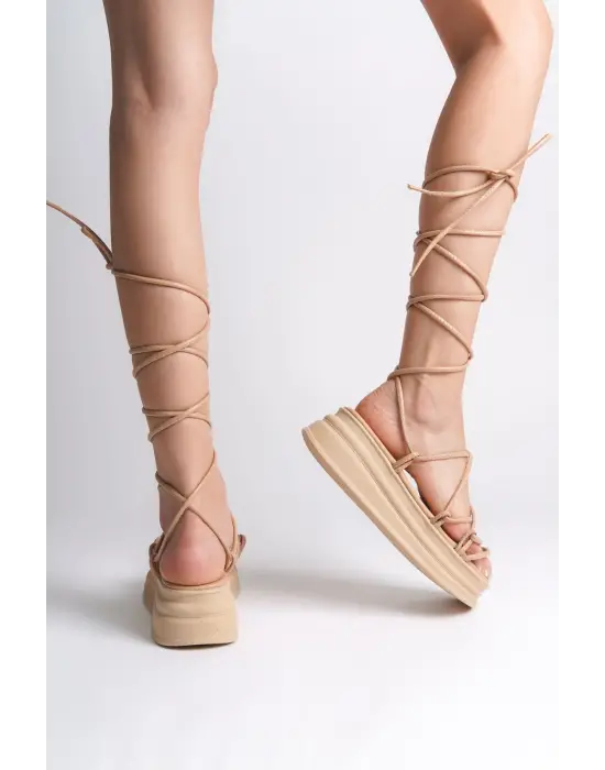 SAMANTHA Bilekten Bağlamalı Rahat tabanlı ayakkabı Tabaan Bayan Terlik  CTT - Ten