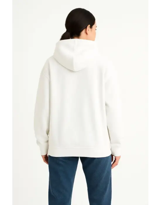 Samuray Ninja Çift Kapşonlu ZIP Fermuarlı Kanguru Çepli Hoodie Maske Detaylı Swetshirt - Beyaz