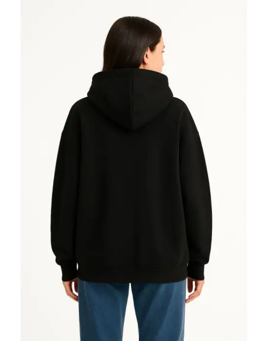 Samuray Ninja Çift Kapşonlu ZIP Fermuarlı Kanguru Çepli Hoodie Maske Detaylı Swetshirt - Siyah
