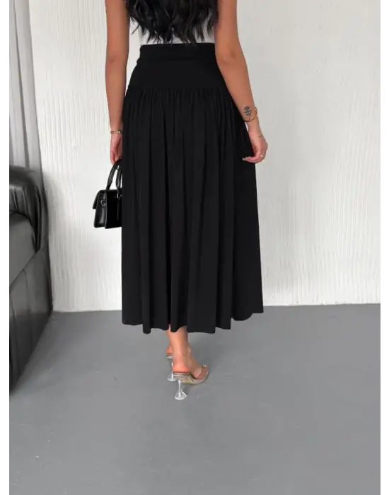 Sandy Uzun Yüksel Bel Etek - Siyah