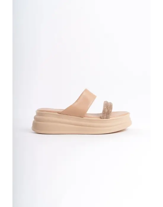 Modern Taşlı Şeritli Rahat Tabanlı Bayan Terlik