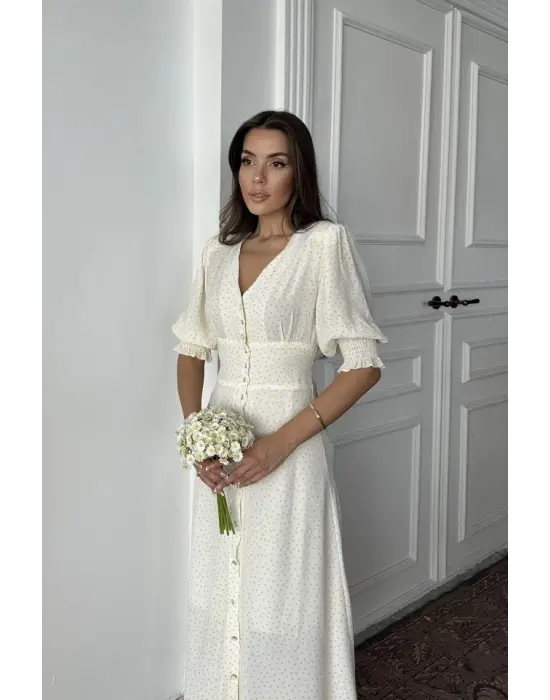 Sarı Arka Ve Bel Ucu Gipeli Elbise