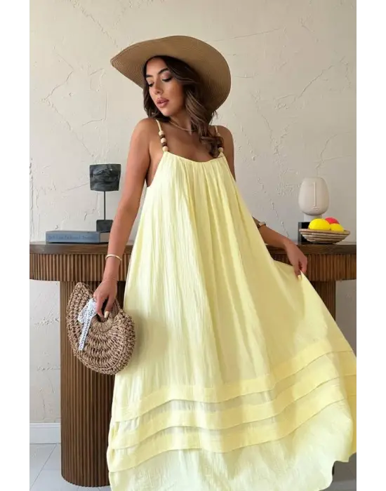 Sarı Askılı Müslin Elbise