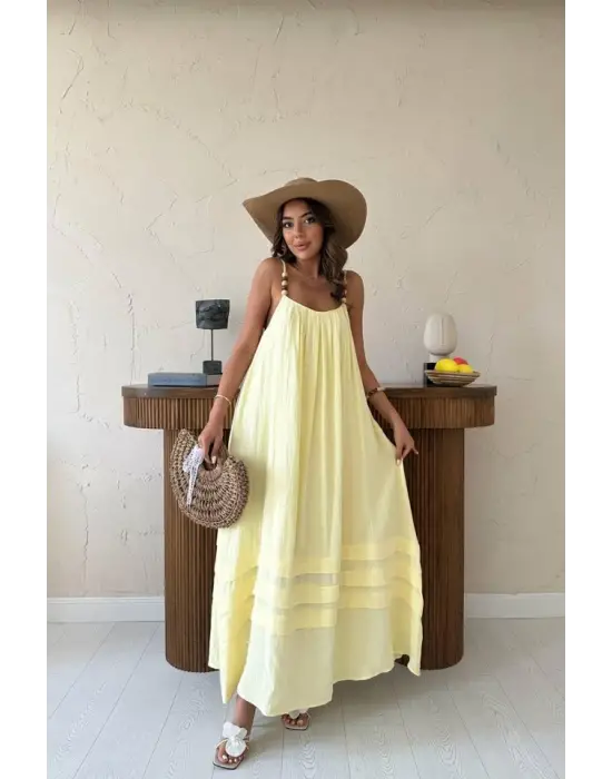 Sarı Askılı Müslin Elbise